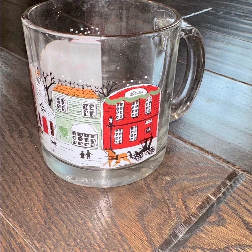 Christmas Glass Mug with Colorful Village Scene